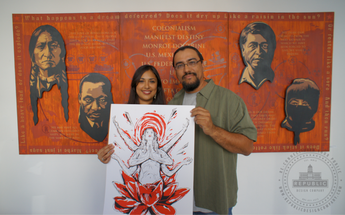 "One Bliss" screen-print by ManOne with Ruby Rose Sanchez (Oscar Magallanes piece in background)