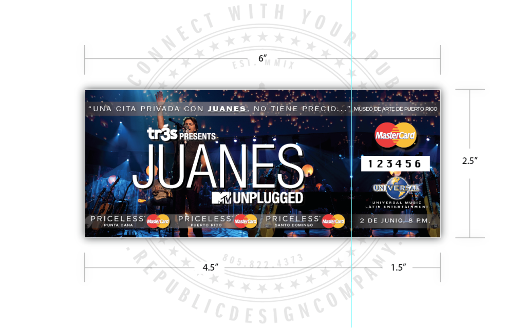 Universal Music Latin Entertainment + Mastercard + Juanes + MTV Unplugged ticket (w/stub) front